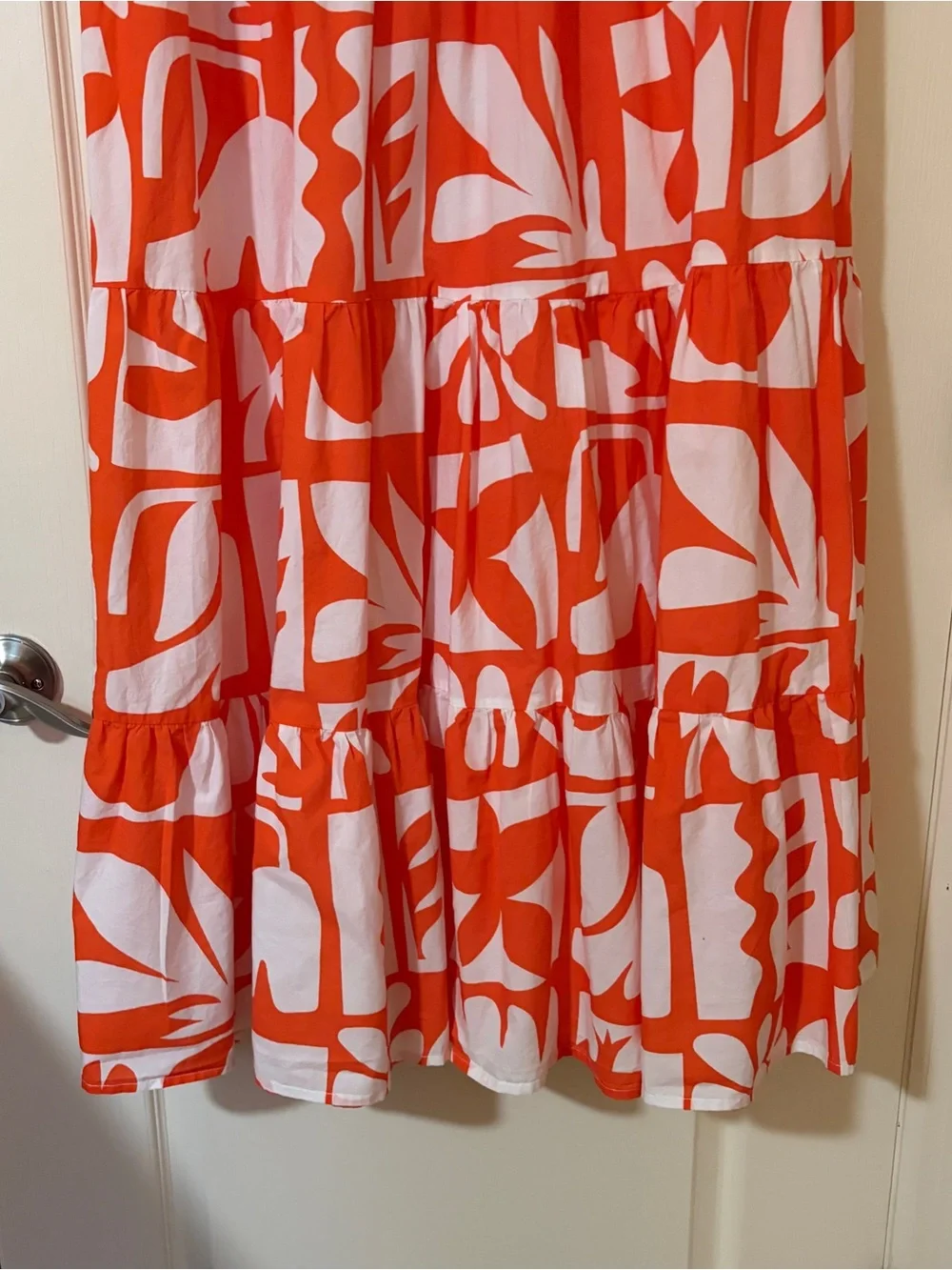 Women’s Orange & White Printed Tiered Dress - Picture 5 of 13